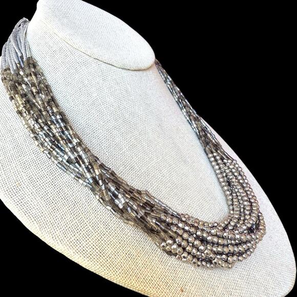 Ann Taylor LOFT Multi Strand Sparkle Twist Faceted Glass Charcoal Bead Necklace - Picture 2 of 10